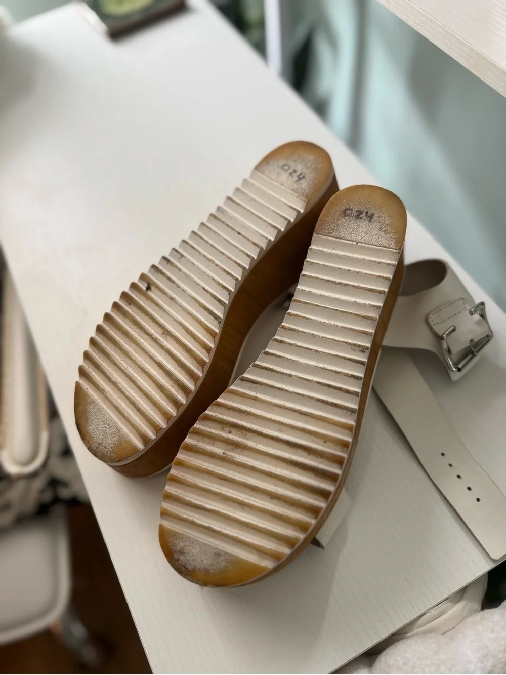 Womens Cream Platform Sandals with Buckle